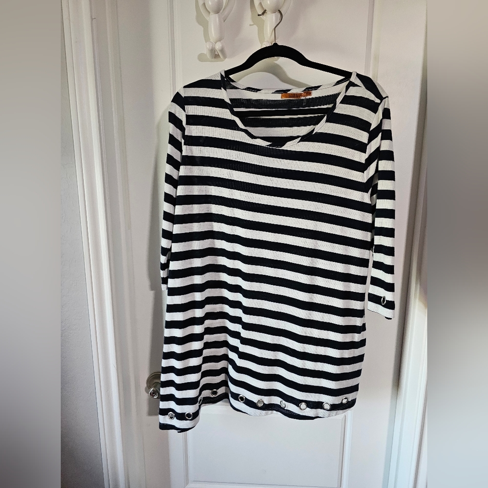 black and white striped top